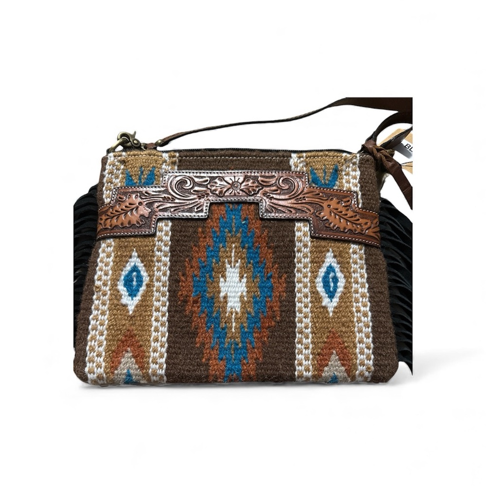 NWT Rafter T Aztec Crossbody w/ Tooled Leather and Fringe Accents - Picture 4 of 7